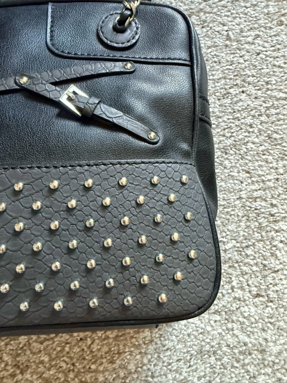 GUESS Disco Queen Black Studded Shoulder Bag with Chain Straps - Picture 3 of 12